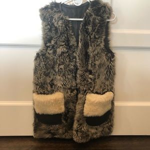 Coach Plush Faux Fur Vest in Brown and Cream